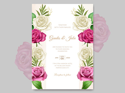 wedding invitation card template floral watercolor beautiful bouquet card decoration decorative design elegant floral frame greenery illustration invitation invite leaf romantic rose vector vintage watercolor wedding