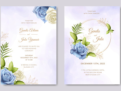 wedding invitation with beautiful floral watercolor beautiful bouquet card decoration decorative design elegant floral frame greenery illustration invitation invite leaf romantic rose vector vintage watercolor wedding