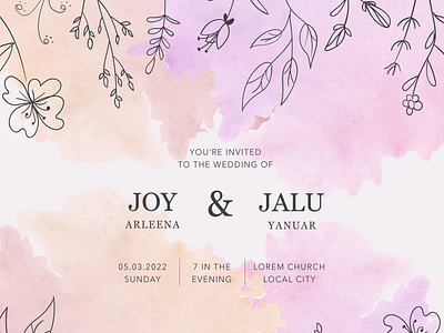 Beautiful wedding card with splash watercolor