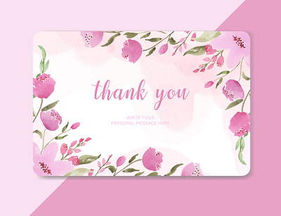 Pink floral watercolor thank you card template background card decoration design floral flower frame greeting illustration invitation leaf pink rose summer template vector vintage watercolor wedding white