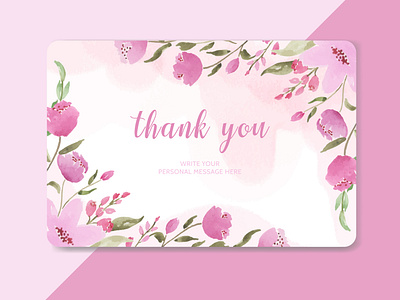 Pink floral watercolor thank you card template by andrias robin