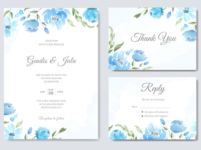 Blue floral watercolor set wedding invitation template background botanical card design floral flower foliage frame illustration invitation invite nature set spring template vector vintage watercolor wedding white