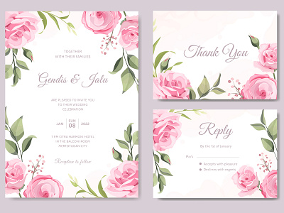 elegant wedding card with beautiful floral and leaves