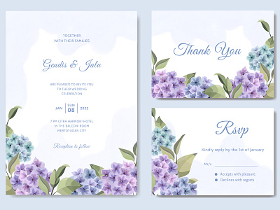 Floral wedding invitation with hydrangea flower