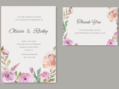 Wedding template with vintage floral watercolor green