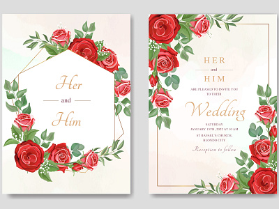 Wedding card template with red roses vector card design floral frame graphic design illustration invitation roses template vector wedding