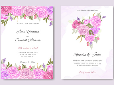 invitation card with beautiful floral and leaves