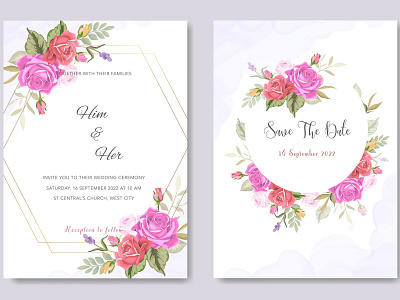 Elegant Floral Wedding Invitation beautiful card decoration decorative design elegant floral flower frame greenery greeting illustration invitation invite leaf plant romantic vector watercolor wedding