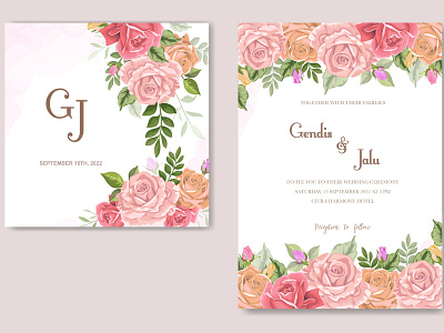 Elegant Floral Wedding Invitation beautiful card decoration decorative design elegant floral flower frame greenery greeting illustration invitation invite leaf plant romantic vector watercolor wedding