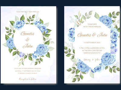 wedding invitation card with blue beautiful floral anniversary background beautiful blue card celebration decoration decorative design floral frame graphic greeting illustration invitation leaf template vector vintage wedding