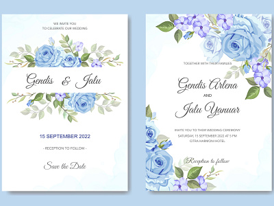 wedding invitation card with blue beautiful floral anniversary background beautiful blue card celebration decoration decorative design floral frame graphic greeting illustration invitation leaf template vector vintage wedding