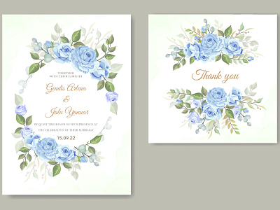 wedding invitation card with blue beautiful floral anniversary background beautiful blue card celebration decoration decorative design floral frame graphic greeting illustration invitation leaf template vector vintage wedding