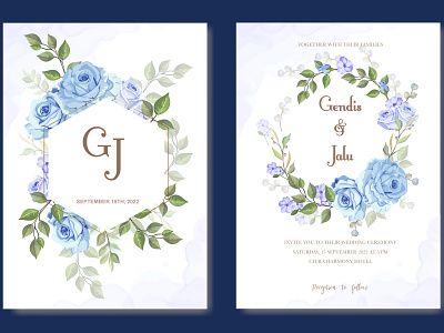 romantic blue rose wedding invitation background beautiful blue bouquet card decoration design elegant floral flower frame greeting illustration invitation romantic rose template vector vintage wedding