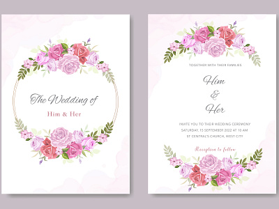 wedding card with beautiful floral and leaves template background beautiful bouquet card decoration design elegant floral frame illustration invitation invite leaf romantic spring template vector vintage watercolor wedding