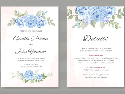 design wedding card with blue floral vector background blue card decoration design elegant floral flower frame gold graphic greeting illustration invitation pattern postcard template vector vintage wedding