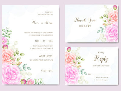 wedding card with beautiful floral watercolor template beautiful bouquet card decoration decorative design elegant floral frame greenery illustration invitation invite leaf plant romantic vector vintage watercolor wedding