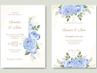 wedding card with beautiful floral watercolor template