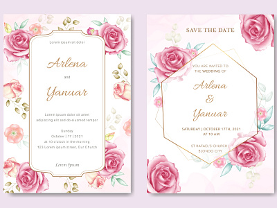 wedding invitation with watercolor floral vector