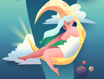 moon lady animation character characterdesign design explainer flat illustration minimal vector