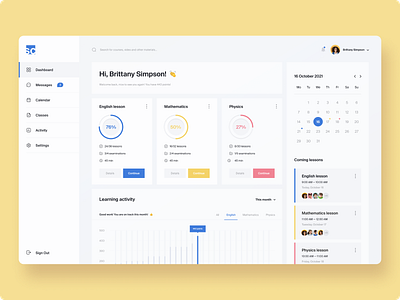 Educational Web Platform Dashboard Design