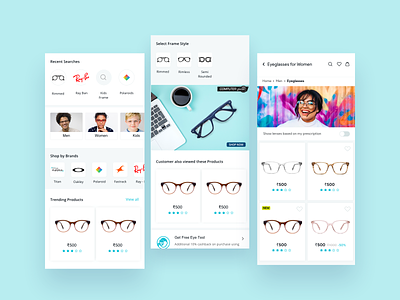 Products and Search Screen app app design application ecommerce app eyewear product page search bar search screen ui design uiux user experience userinterface ux