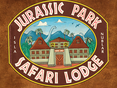 Jurassic Park Safari Lodge design hotel illustration jurassic label lettering luggage park safari