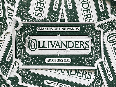 Ollivanders harry harry potter label lettering potter sticker type vintage wand wizard