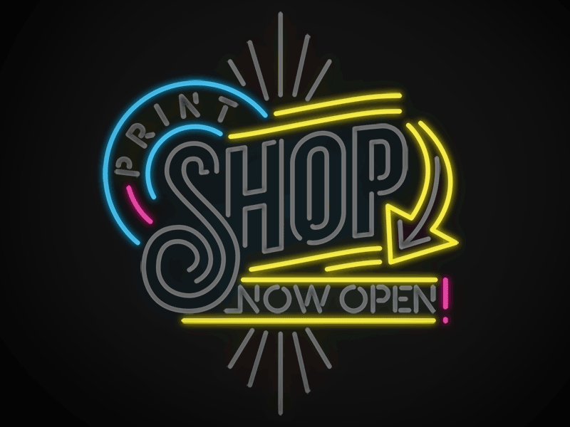 Print Shop - Now Open! animation joao neves lettering neon nevesman portugal sign type