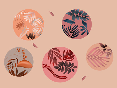Leaves variety in bubbles autumn botanical art botanicals fall illustration leaves nature pink plants