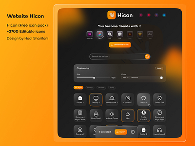 Hicon (Free icon pack) +2700 editable icons (Website Hicon) glassmorphism hicon icon pack icon set ui ui design ui website website