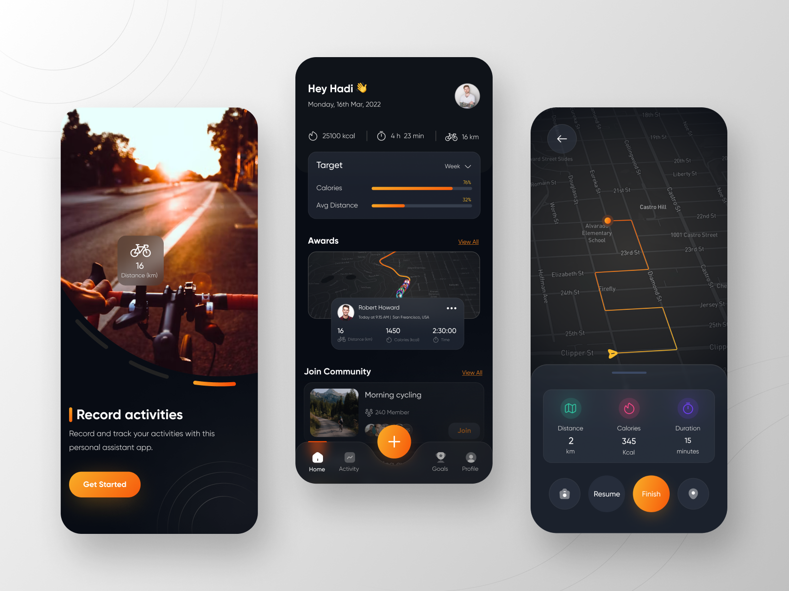 Cycling Tracker App in Dark Mode by Hadi Sharifani for Duxica on Dribbble