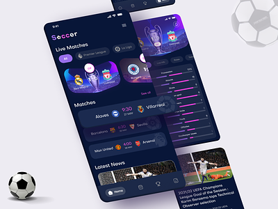 Soccer News and Live Score App - Dark Mode