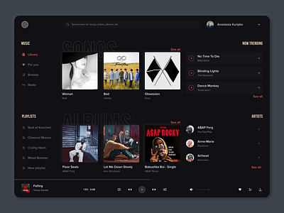 Music Dashboard dark mode darkmode music music app ui design web design webdesign