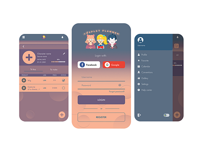 Cosplay planner app concept app beginner cosplay design planner ui ux