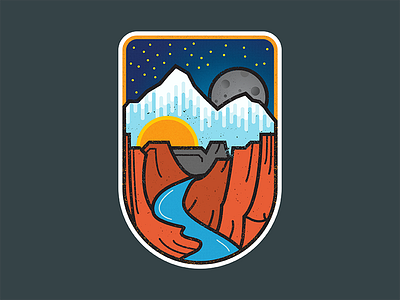 Road Trip Badge adventure badge colorado illustration moon mountains night river snow sun utah