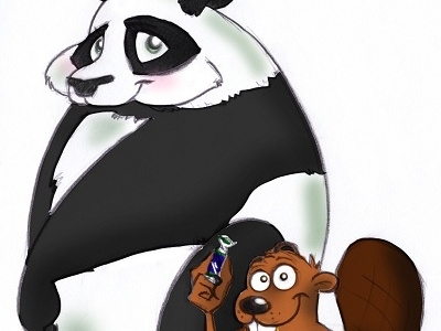 Panda & Beaver animal beaver cartoon couple digital drawing funny panda pencil sketch