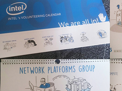 Intel Charity Calendar collaboration calendar cartoon intel visuals