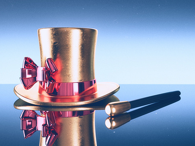 Golden hat with magic wand 3d bow hat magic magic wand render rendering visualization