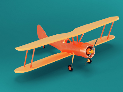 Biplane 3d aircraft airplane biplane cartoon style illustration plane render rendering vessel visualization