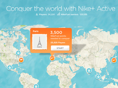 Conquer The World buttons map nike pop up ux