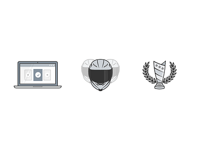 Icons for Fantasy RX league choose cup grey helmet icons illustration laptop leaves reflection silver trophy