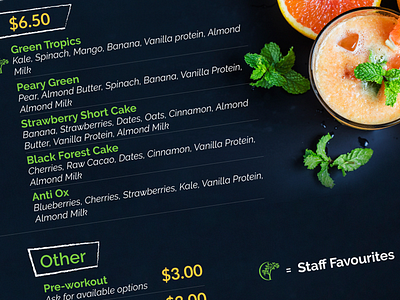 Smoothie bar menu