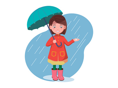 Girl with umbrella beauty boots character children flat girl illustration puddle rain rubber umbrella vector