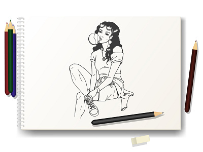 Vector illustration of sketching girl beautiful beauty character design girl illustration sketching vector