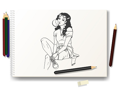 Vector illustration of sketching girl