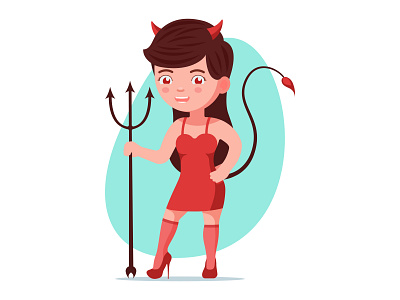 Devil girl beautiful beauty character cute demon design devil fabulous girl horns illustration pitchfork red tail vector woman