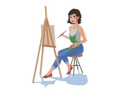 Girl with an easel art artist brush canvas cartoon character easel girl paints vector woman