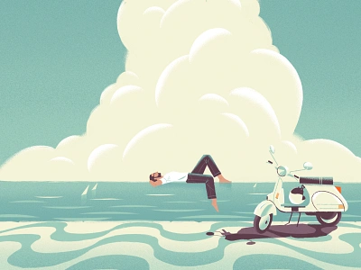 Laying down on the horizon clouds horizon illustration laying motorcycle piaggio sea seaside sky vespa