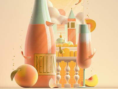 Bellini 3d blender bottle cinema4d cocktail drink illustration landscape poster venice