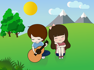 Love Paradise Vector Illustration art cartoon character design design drawing flat character drawing flat illustration guitar hill music sketch sun trees vector vector illustration